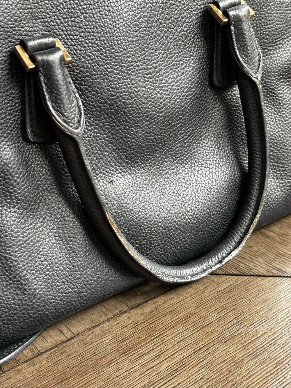 Michael Kors Black Pebbled Leather Satchel Crossbody Bag Gold Hardware